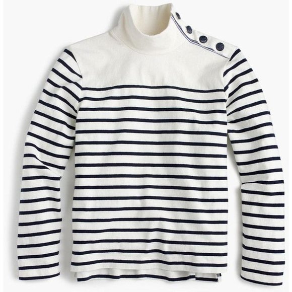 NWT J.Crew Womens Stripe Button-Shoulder Turtleneck Knits Off White Blue size S - Picture 5 of 11